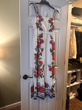 Farm Rip Floral White Maxi Sundress with Red Rose Print